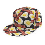 Black Fried Egg And Bacon Pattern Print Snapback Cap