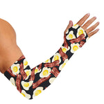 Black Fried Egg And Bacon Pattern Print Sun Protection Arm Sleeves
