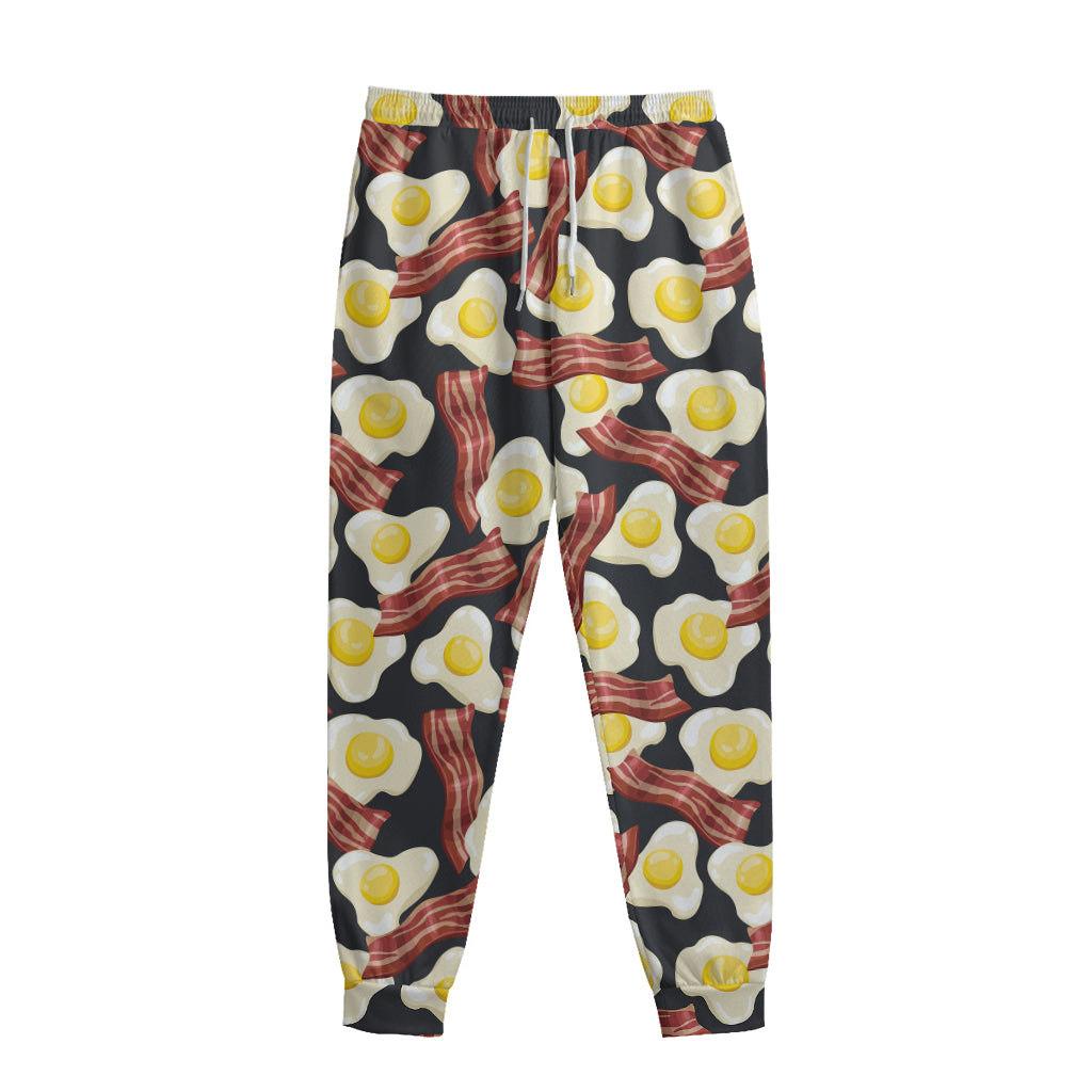 Black Fried Egg And Bacon Pattern Print Sweatpants