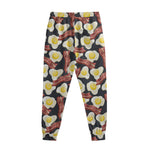 Black Fried Egg And Bacon Pattern Print Sweatpants