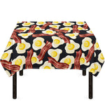 Black Fried Egg And Bacon Pattern Print Tablecloth