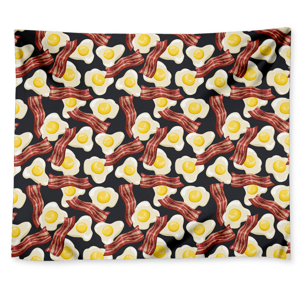 Black Fried Egg And Bacon Pattern Print Tapestry