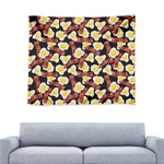 Black Fried Egg And Bacon Pattern Print Tapestry