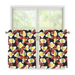 Black Fried Egg And Bacon Pattern Print Tier Curtains