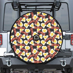 Black Fried Egg And Bacon Pattern Print Tire Cover With Camera Hole