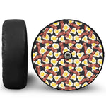 Black Fried Egg And Bacon Pattern Print Tire Cover With Camera Hole