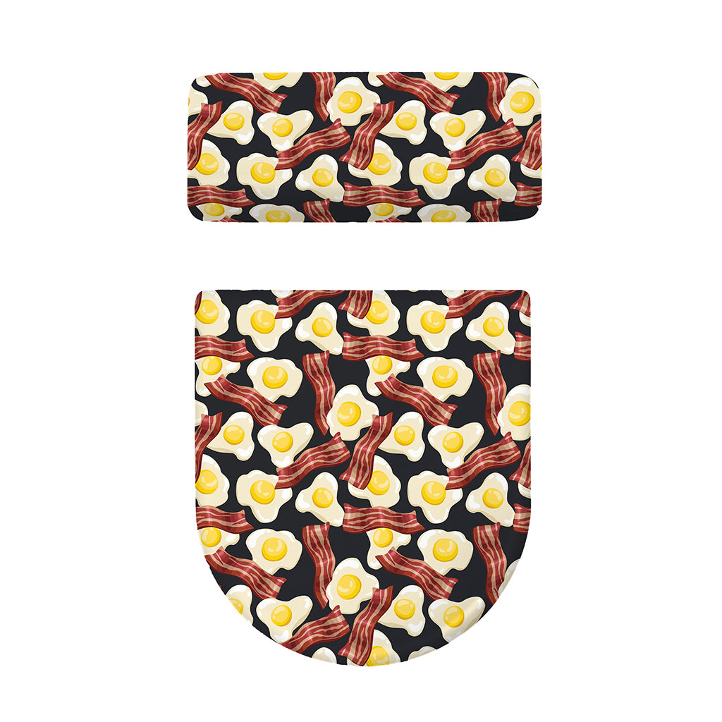 Black Fried Egg And Bacon Pattern Print Toilet Lid And Tank Cover Set