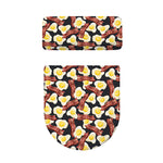 Black Fried Egg And Bacon Pattern Print Toilet Lid And Tank Cover Set