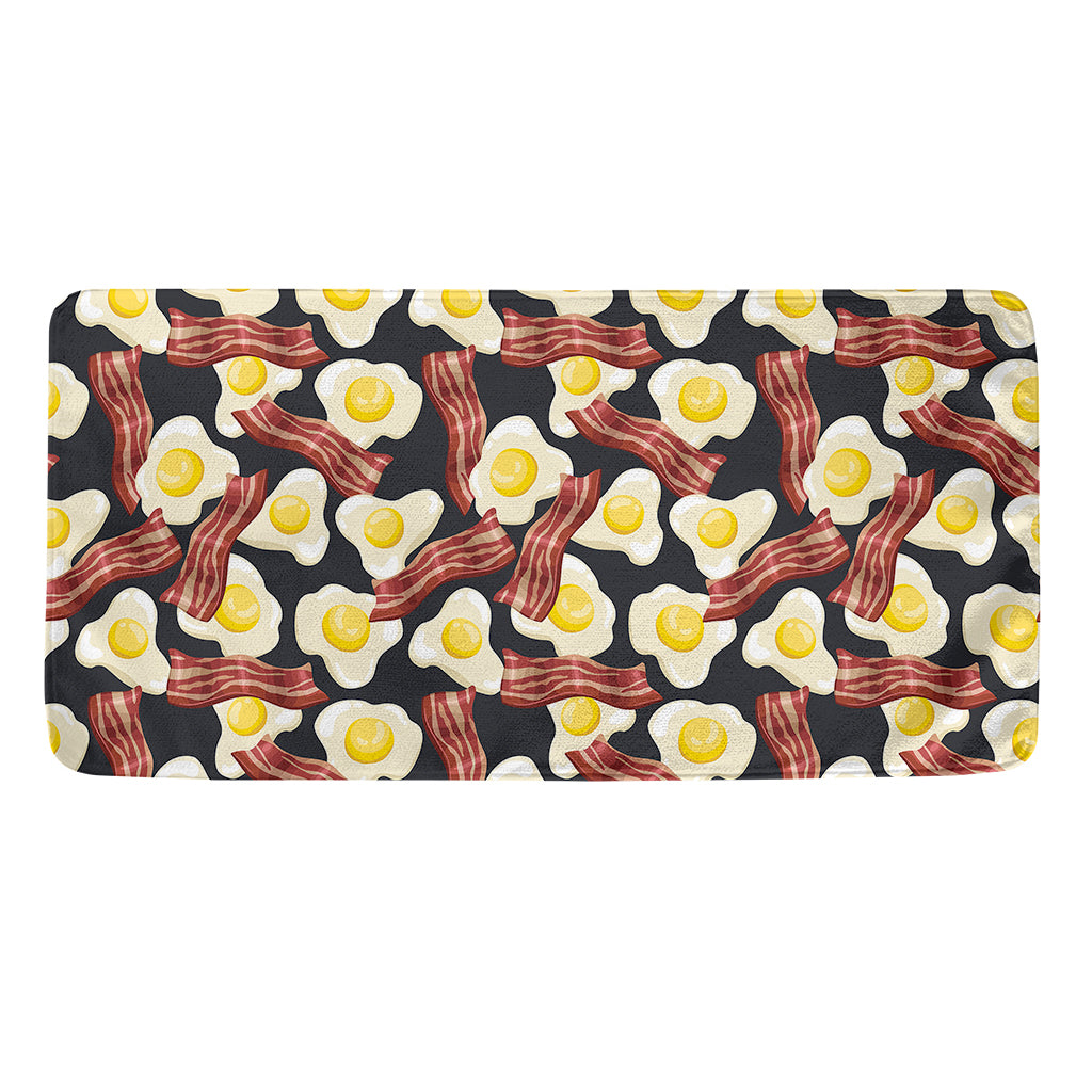 Black Fried Egg And Bacon Pattern Print Towel