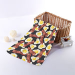 Black Fried Egg And Bacon Pattern Print Towel