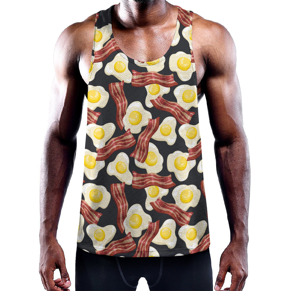 Black Fried Egg And Bacon Pattern Print Training Tank Top