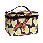 Black Fried Egg And Bacon Pattern Print Travel Makeup Bag
