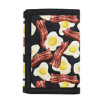 Black Fried Egg And Bacon Pattern Print Trifold Wallet