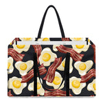 Black Fried Egg And Bacon Pattern Print Utility Tote Bag