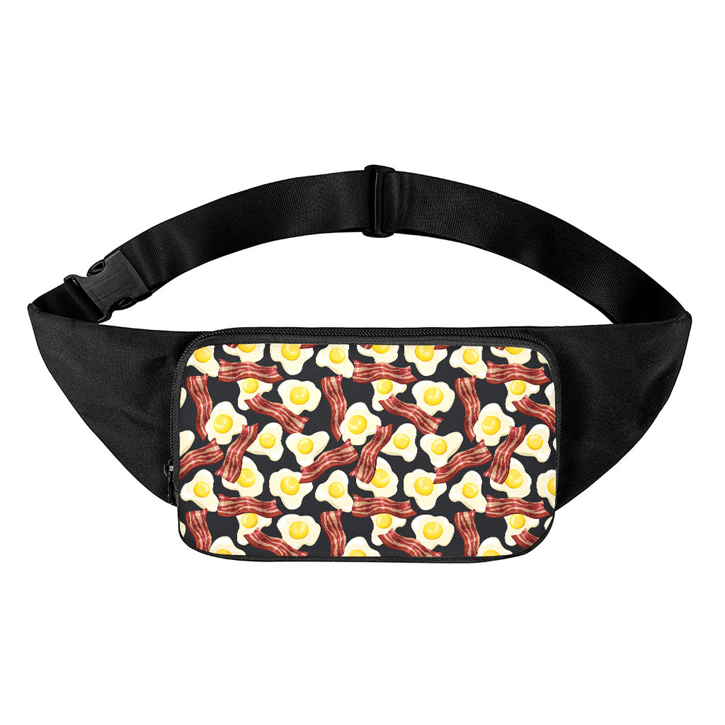 Black Fried Egg And Bacon Pattern Print Waist Bag