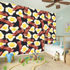 Black Fried Egg And Bacon Pattern Print Wall Sticker