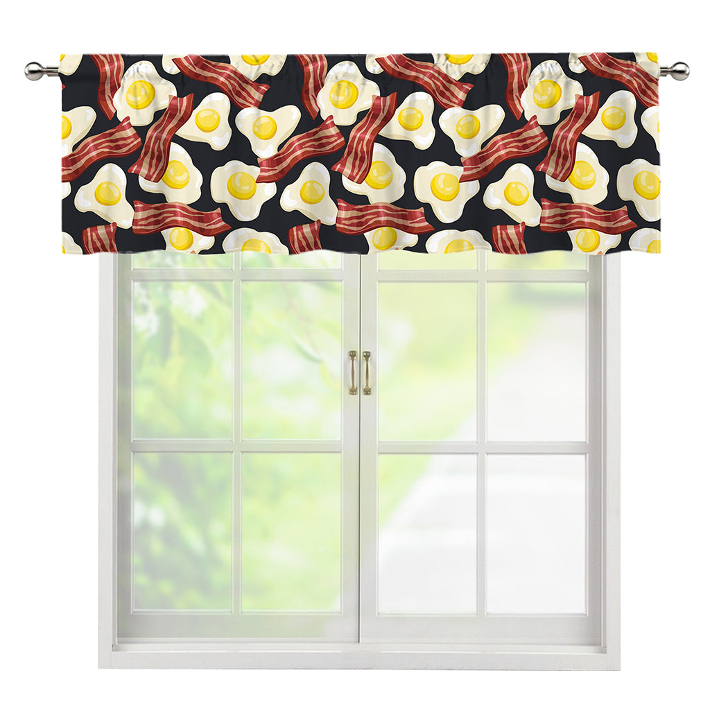 Black Fried Egg And Bacon Pattern Print Window Valance