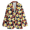 Black Fried Egg And Bacon Pattern Print Women's Blazer