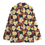 Black Fried Egg And Bacon Pattern Print Women's Blazer