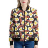 Black Fried Egg And Bacon Pattern Print Women's Bomber Jacket