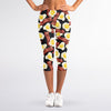 Black Fried Egg And Bacon Pattern Print Women's Capri Leggings