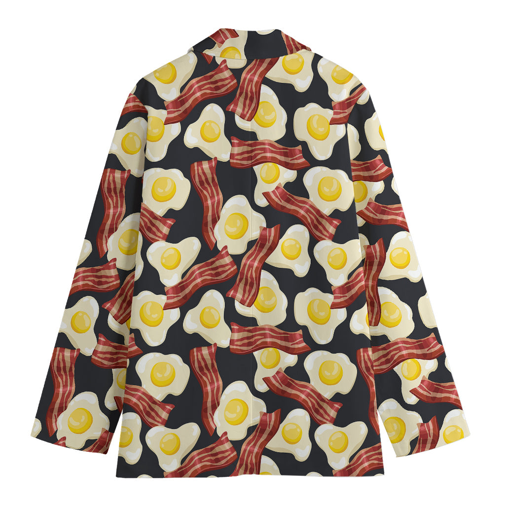 Black Fried Egg And Bacon Pattern Print Women's Cotton Blazer