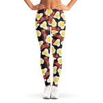 Black Fried Egg And Bacon Pattern Print Women's Leggings