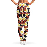 Black Fried Egg And Bacon Pattern Print Women's Leggings