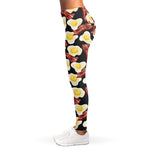 Black Fried Egg And Bacon Pattern Print Women's Leggings