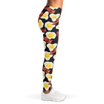 Black Fried Egg And Bacon Pattern Print Women's Leggings