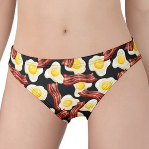 Black Fried Egg And Bacon Pattern Print Women's Panties