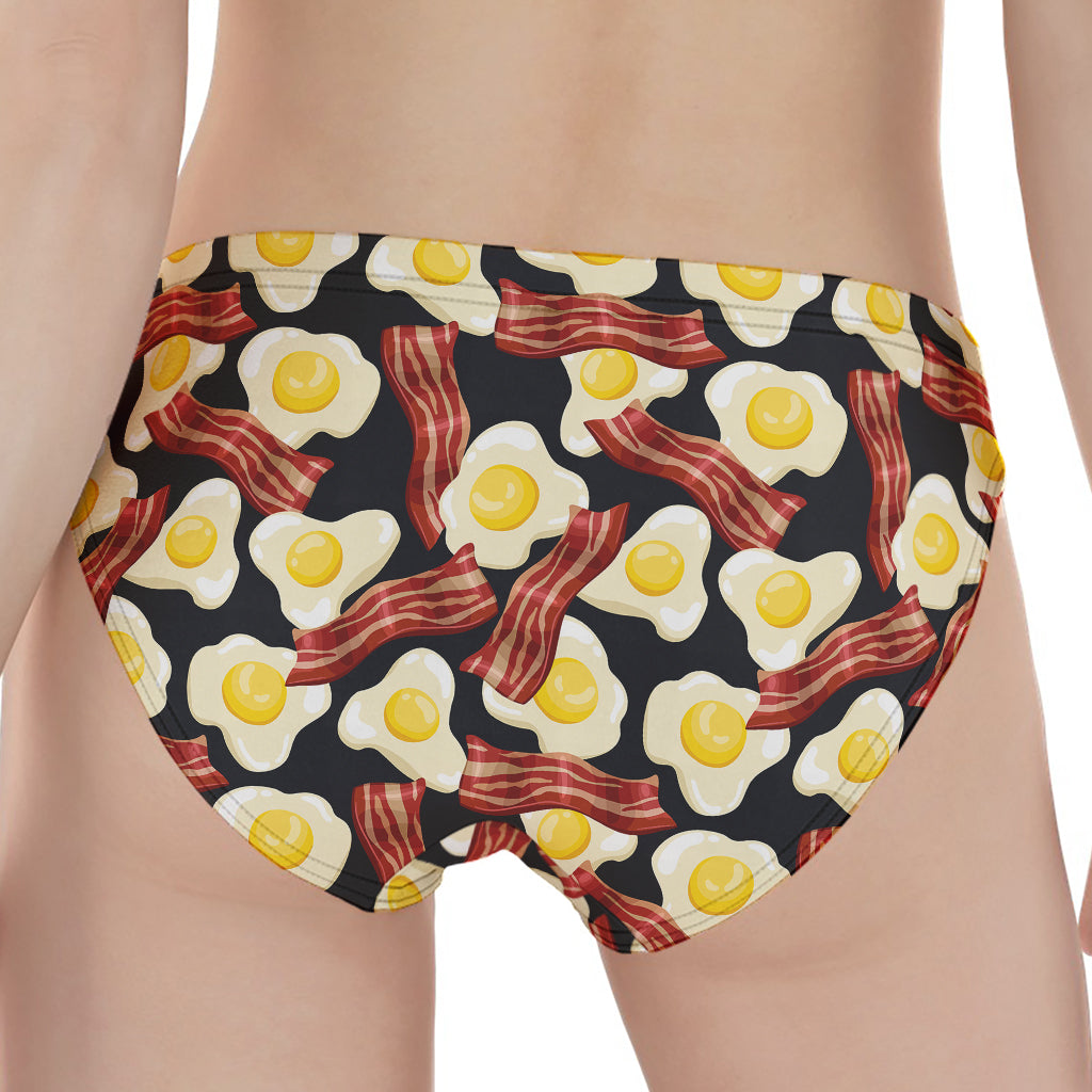 Black Fried Egg And Bacon Pattern Print Women's Panties