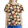 Black Fried Egg And Bacon Pattern Print Women's Polo Shirt