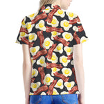 Black Fried Egg And Bacon Pattern Print Women's Polo Shirt