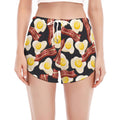 Black Fried Egg And Bacon Pattern Print Women's Split Running Shorts