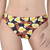 Black Fried Egg And Bacon Pattern Print Women's Thong