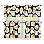 Black Fried Eggs Pattern Print 3 Piece Kitchen Curtains