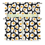 Black Fried Eggs Pattern Print 3 Piece Kitchen Curtains