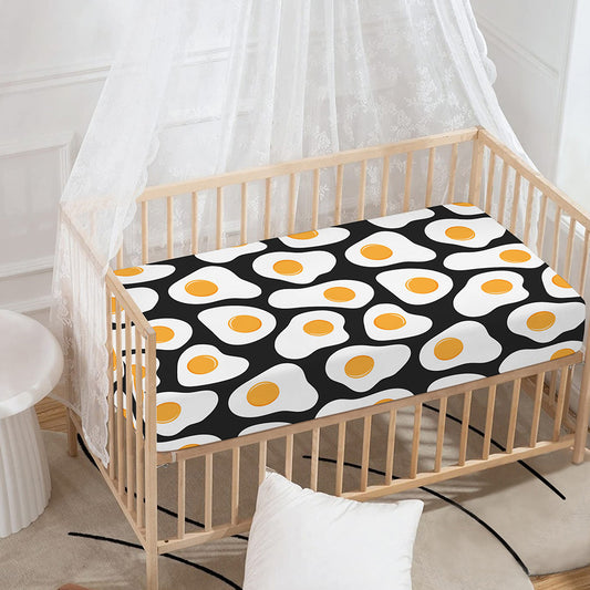 Black Fried Eggs Pattern Print Baby Crib Sheet