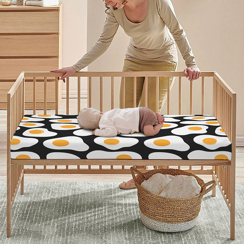 Black Fried Eggs Pattern Print Baby Crib Sheet