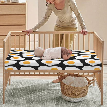 Black Fried Eggs Pattern Print Baby Crib Sheet