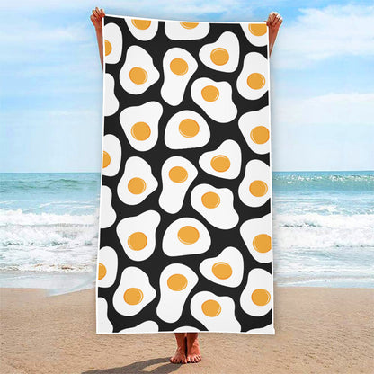 Black Fried Eggs Pattern Print Beach Towel
