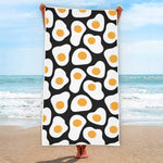 Black Fried Eggs Pattern Print Beach Towel