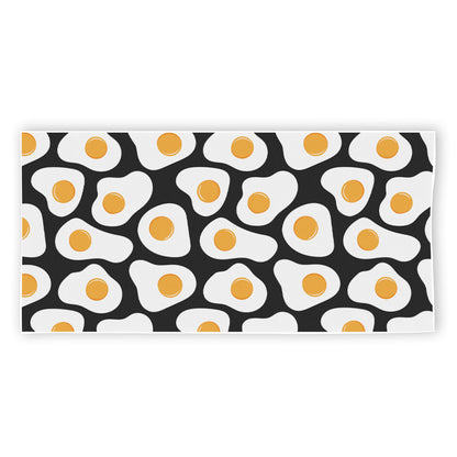 Black Fried Eggs Pattern Print Beach Towel