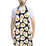 Black Fried Eggs Pattern Print Bib Apron With Pocket