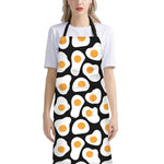 Black Fried Eggs Pattern Print Bib Apron With Pocket