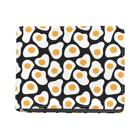 Black Fried Eggs Pattern Print Bifold Wallet