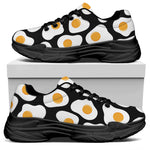 Black Fried Eggs Pattern Print Black Chunky Shoes