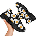 Black Fried Eggs Pattern Print Black Chunky Shoes