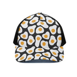 Black Fried Eggs Pattern Print Black Mesh Trucker Cap